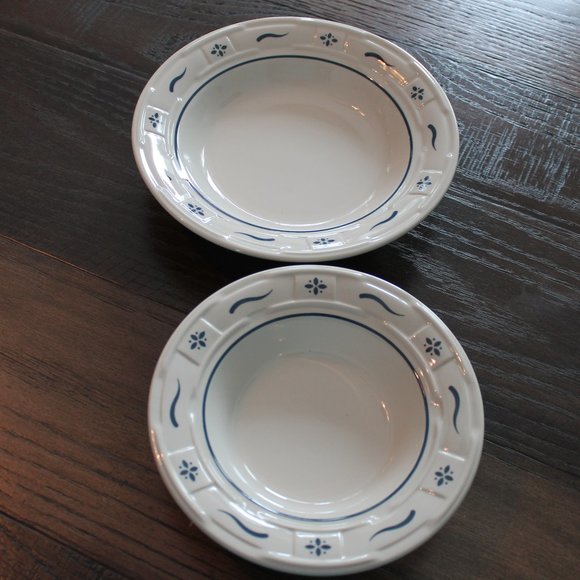 Longaberger Set of 2 Bowls Soup Salad Woven Traditions Ivory Blue Accents USA - Picture 2 of 4